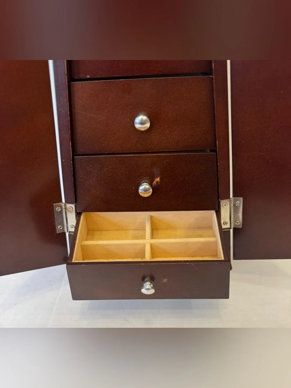 Dark Mahogany-colored Tapered Wooden Jewelry Armoire